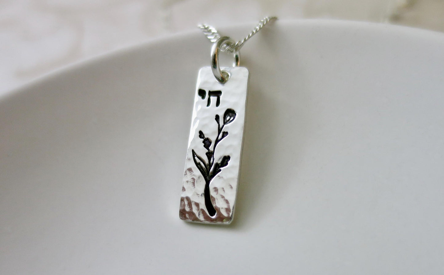 Chai Hebrew Necklace with Jasmine Floral Accent